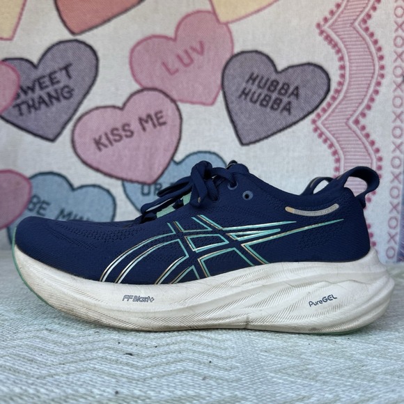 Size 9.5 - Asics Gel-Nimbus 26 Running Shoes Blue Expanse Aurora Green Women's - Picture 1 of 10